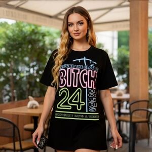 Horoscopez ✦ Restrictions Oversized Tee ✦ Black Neon Graphic Relaxed Fit S NWT